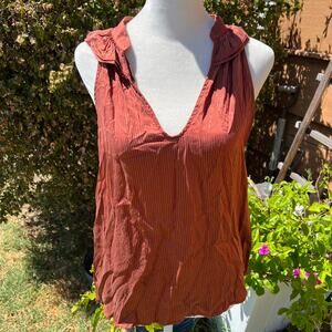 Ella Moss Silk Sleeveless Top Rust With Gold Stripes Size S